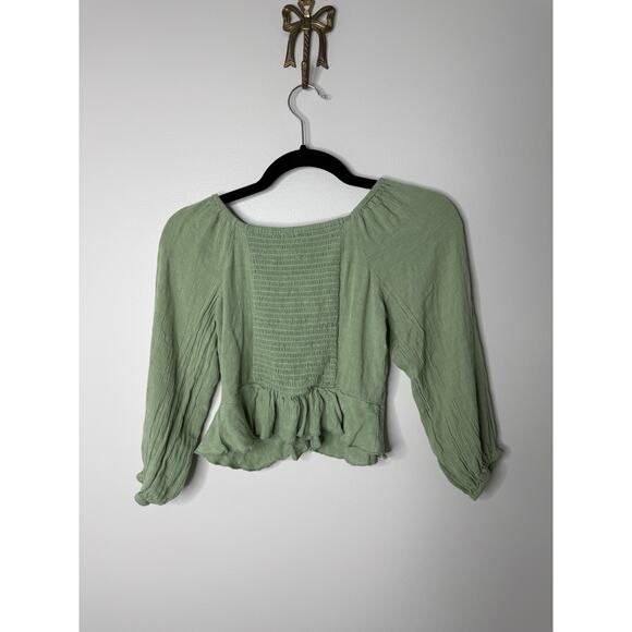 Light Sage Green Gathered Smocked Renfest Fairycore Milkmaid Top Small - Picture 2 of 7